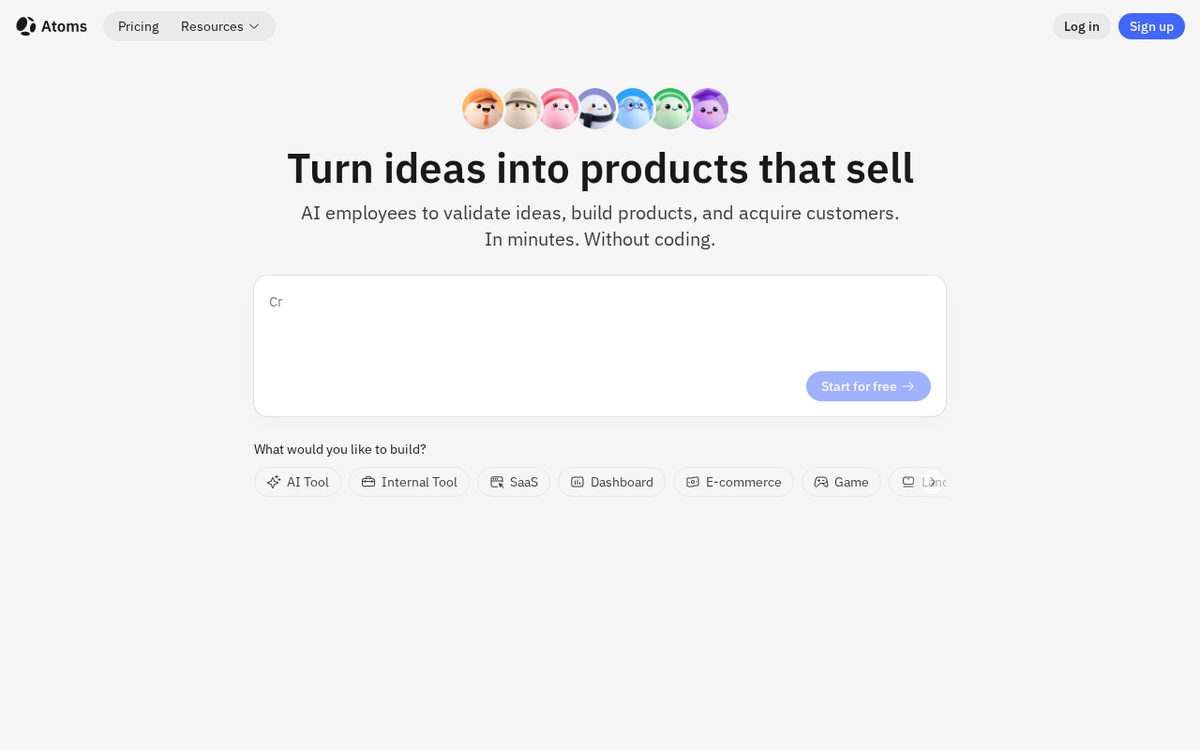 Atoms 官网界面截图