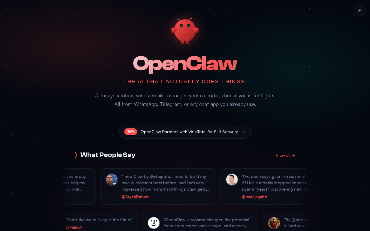 OpenClaw 官网界面截图